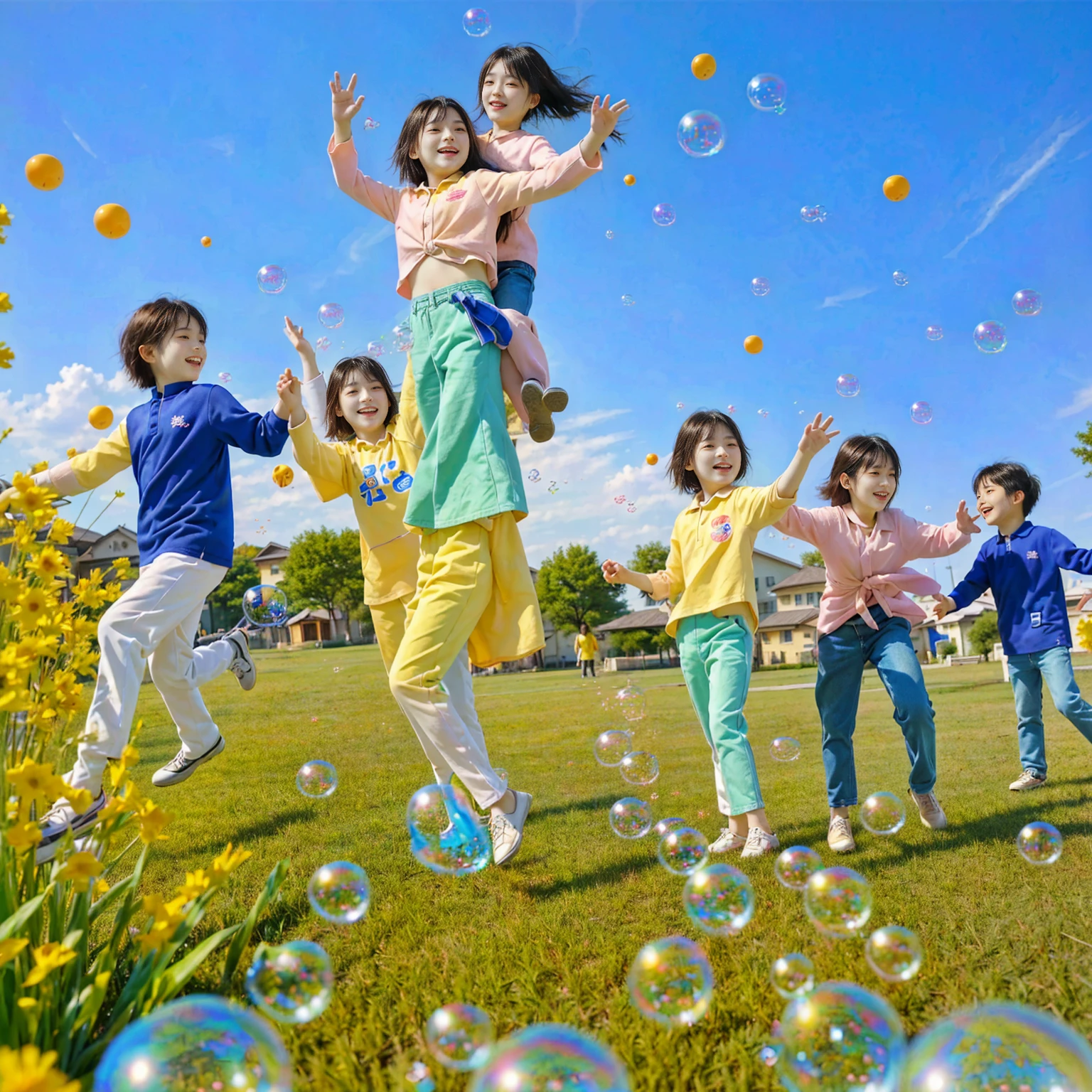 bubble, children玩耍, Warm and convivial atmosphere, Have a great time, Have a great time, children, Sharing photo, photo, Sunny Day, 大家都Have a great time,