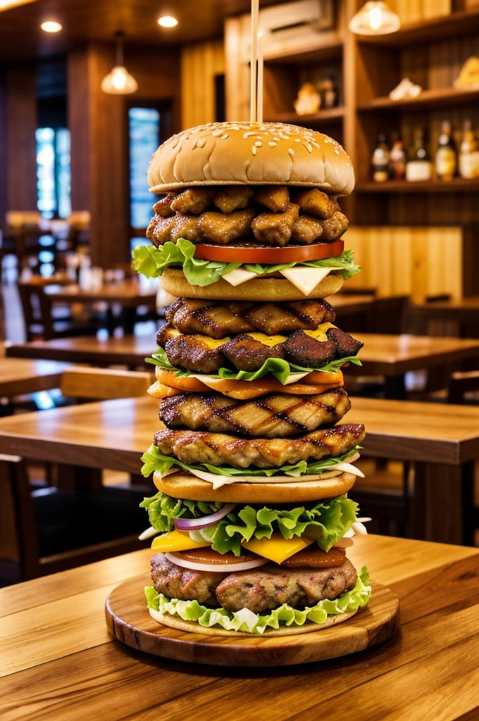 A small wooden tower of a maximum of 50 centimeters high to place snacks and be the main dish on the menu of a restaurant dedicated to the sale of wings, Tequeños, burgers and grilled meats
