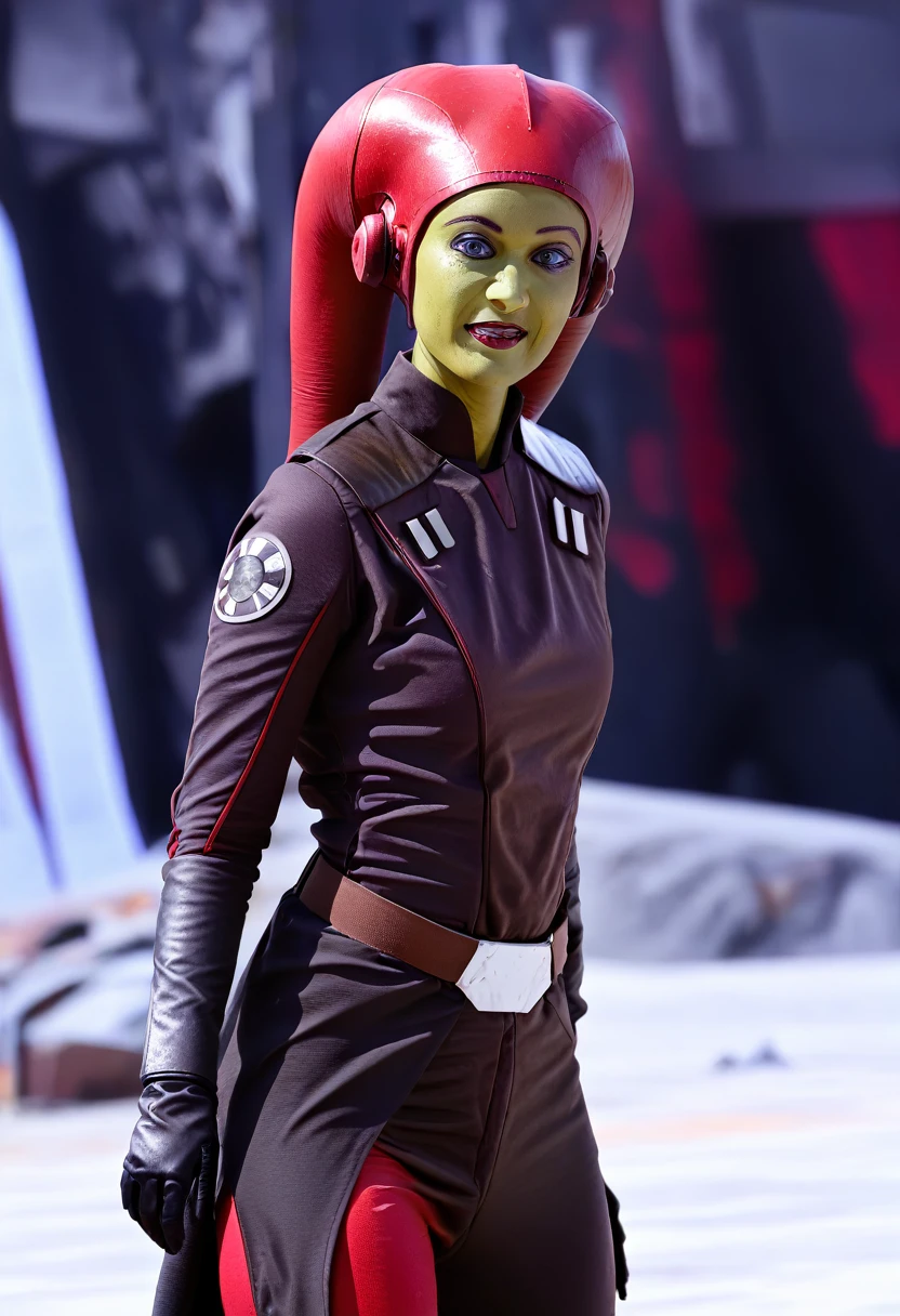 score_9, score_8_up, score_7_up, score_6_up, 2d, rating_questionable, rating_safe, BREAK ((green skin)) Female Twi'lek (((hera syndulla ))), helmet with red visor, star wars, armor,black gloves,tight bodysuit,black cape,black pants, close up, solo, standing, front view, medium breasts, wide hips, holding lightsaber, double edged, action pose, red blade, indoors, sith base, science fiction,
