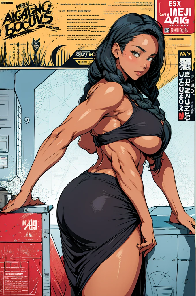 stunning digital illustration of a 35yo aboriginal woman flaunting her phenomenal detailed accentuated big booty, gorgeous, ample curvaceous, thick thighs, great aesthetics, posing, long braided hair, alluring, sultry facial expression, natural colors, highly detailed, ultra detailed, award winning details, unforgettable, very intricate, niji style, comic style, anime style