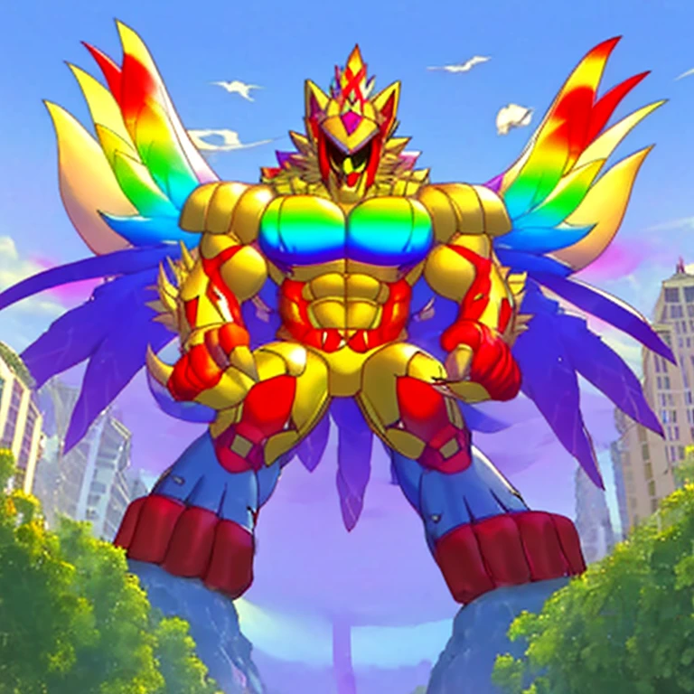 (masterpiece. official art. 8k. best quality. detailed full body. full body.)
(situation 1 : dominating The_Phoenix_Wolf. focus GIANT mechanical Muscular The_Phoenix_Wolf is trampling the CITY. macro. stomp. Low-angle perspective. emphasizing the immense size. The perspective is from below, emphasizing the sheer majesty and power of the Giant. giant art. He is much bigger than a skyscraper. Giga Giants. micro soccer field. looking down.)

(situation 2 :smoke and flames rising from the destruction in the city)

(Additional details 1: wearing a full-face helmet. no face.)

(Additional details 2: (Detailed head. Detailed Body. Detailed abs. gigantic muscles. HYPER MUSCLES. Gigachad Muscular. big muscle. pecs. triceps. traps. unusually developed muscular body. body full of huge muscles. showing off muscles. pectorales enormes. Exaggeratedly huge muscles. huge muscles. long legs.).

(Additional details 3: nj5furry, Spread wings. It has wings. It has large rainbow-colored wings. The claws are sharp. Sharp teeth.). 