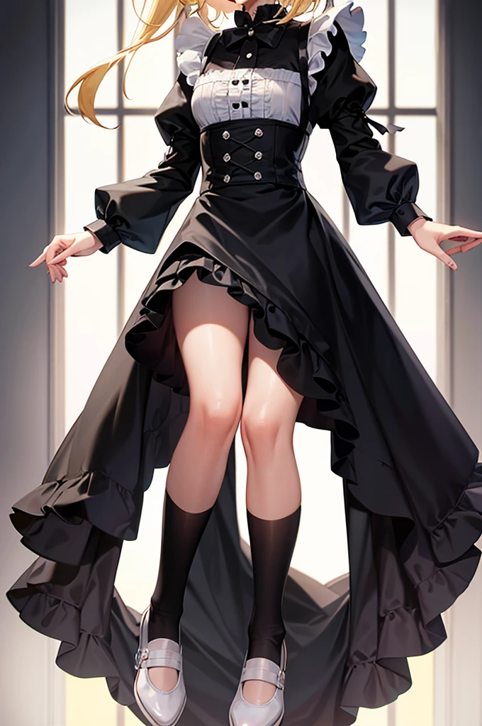 masterpiece, highest quality, High resolution, 1girl High heels hanging down、smile、black tights
