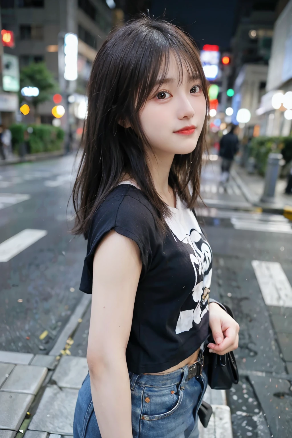 profile、1 girl、Tokyo Street、night、Cityscape、City lights、Full Body Shot、Close-up、Laughter、8K、Raw photo、Highest quality、masterpiece、Realistic、Photorealistic