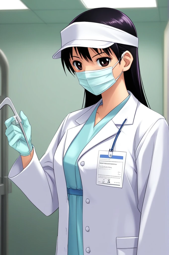 (RAW photo, best quality), 1girl,  natural lighting, solo, upper body,   hospital,
 ray kasugano, labcoat, (give a score of 9_give a score of 8_give a score of 7)
masterpiece, highest quality, long sleeve surgical gown, surgical cap, surgical mask, surgical gloves, 