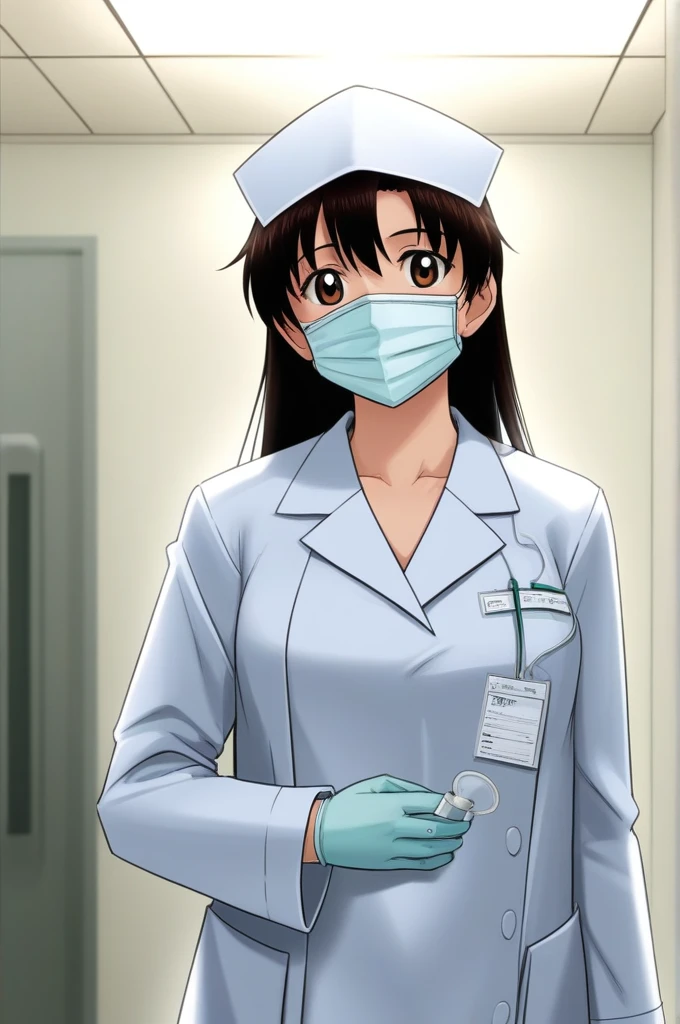 (RAW photo, best quality), 1girl,  natural lighting, solo, upper body,   hospital,
 ray kasugano, labcoat, (give a score of 9_give a score of 8_give a score of 7)
masterpiece, highest quality, long sleeve surgical gown, surgical cap, surgical mask, surgical gloves, 