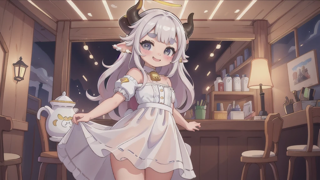 NSFW,Hololive,Laplace Darkness,long hair,Twin tails,Small breasts,Pink maid outfit,Off the shoulder,cropped,Micro Mini Skirt,Embarrassed,blush,In heat,A wistful look,I feel pleasure,(Perfect hands),(Perfect Anatomy),(masterpiece),(highest quality),Coffee shop,counter,Scrounge,Leg spread,One man,Having sex,Ahegao,Wide-eyed,Cross-eyed,Open your mouth,Sticking out tongue,Leaning forward,Are standing,(Side view:1.3)