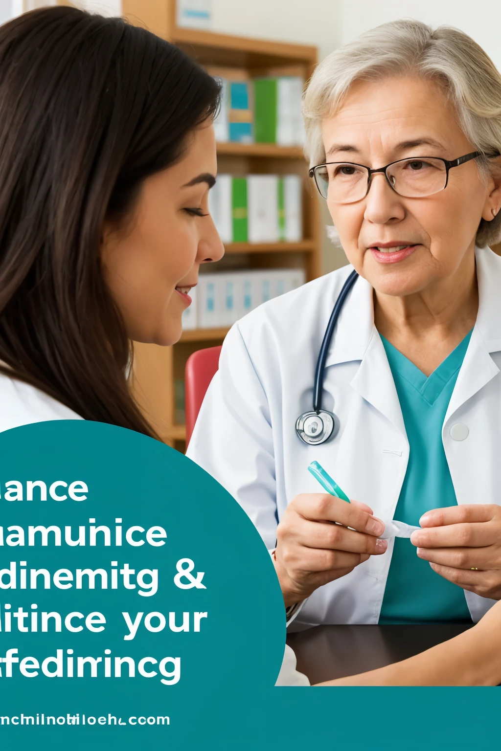 Design a promotional banner for a community educational intervention on glibenclamide, focused on older adults. The design must be clear, attractive and easy to understand. Use colors that are pleasant and attract attention, like blue and green tones, that transmit health and well-being.
Elements to include:
Main Title:
"Community Intervention: Educating about Glibenclamide"
Caption:
"Learn more about your treatment and take care of your health!"
General objectives:
Educate about the indications and purpose of glibenclamide.
Inform about dosage, correct frequency and schedule of administration.
Identify possible side effects and how to recognize them.
Prevention of adverse effects:
Constant monitoring of blood glucose levels.
Strategies to avoid episodes of hypoglycemia.
Improved adherence to treatment:
Identify and address common barriers that affect compliance.
Techniques to remember and take medication regularly.
Main Image:
An illustration of an elderly person being assisted by a healthcare professional while reviewing medication or monitoring their glucose levels.
Icons and graphics:
Use health-related icons, glucose monitoring, and medication to highlight key points.
Call to Action:
"Participate and improve your health! Sign up today."
Place:
CIAM Independence Style:
Modern and professional, but accessible to older adults.
Readable text with a large, clear font.
Balanced use of well-defined spaces and sections.