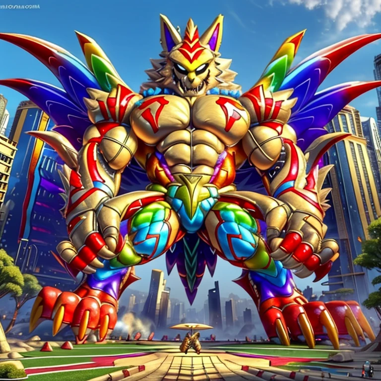 (masterpiece. official art. 8k. best quality. detailed full body. full body.)
(situation 1 : dominating The_Phoenix_Wolf. focus GIANT mechanical Muscular The_Phoenix_Wolf is trampling the CITY. macro. stomp. Low-angle perspective. emphasizing the immense size. The perspective is from below, emphasizing the sheer majesty and power of the Giant. giant art. He is much bigger than a skyscraper. Giga Giants. micro soccer field. looking down.)

(situation 2 :smoke and flames rising from the destruction in the city)

(Additional details 1: wearing a full-face helmet. no face.)

(Additional details 2: (Detailed head. Detailed Body. Detailed abs. gigantic muscles. HYPER MUSCLES. Gigachad Muscular. big muscle. pecs. triceps. traps. unusually developed muscular body. body full of huge muscles. showing off muscles. pectorales enormes. Exaggeratedly huge muscles. huge muscles. long legs.).

(Additional details 3: nj5furry, Spread wings. It has wings. It has large rainbow-colored wings. The claws are sharp. Sharp teeth.). 