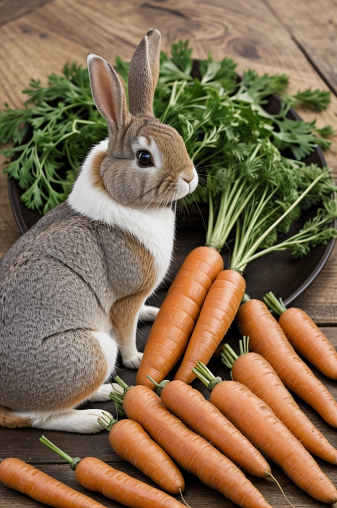 Rabbit eating carrots