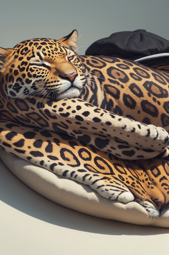 A drawing of a jaguar sleeping with a sleeping cap