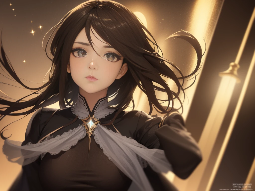 masterpiece, (Front Focus), Surrealist female portrait, Fantasy art, realism, Dynamic Lighting, Art Station, Poster, Volumetric lighting, Highly detailed face, black and fluffy eyes, Sparkling Eyes,4K, Award-winning, 1 Girl, Modest, Street lights, Dark brown hair,NSWF, Leaning forward