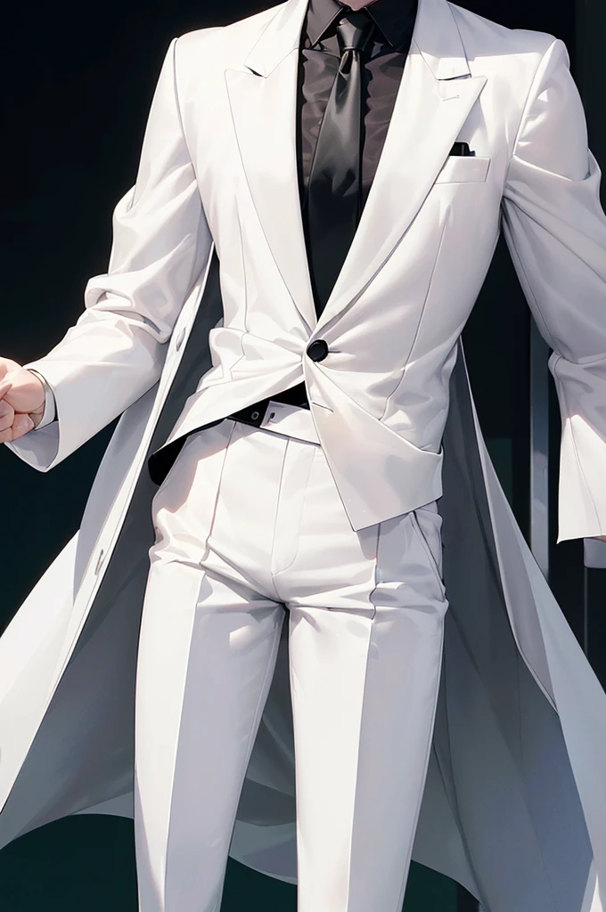 (masterpiece; best quality: 1.2), (finely detailed eyes: 1.3), ((25 year old man)), ((solo)), (green eyes: 1.4), (body; lean, lithe, masculine: 1.3), (very short black hair: 1.3), (beautiful and clear background: 1.2), ((depth of field)), (equipment: white open labcoat + black shirt + white tie + white pants + black square glasses: 1.3), (anime illustration: 1.2), (background composition; japanese highschool classroom + furniture: 1.1), (extremely fine and handsome: 1.1), (shot composition; standing + centered on torso + close-up: 1.5), (expression; calm, smile: 1.2)