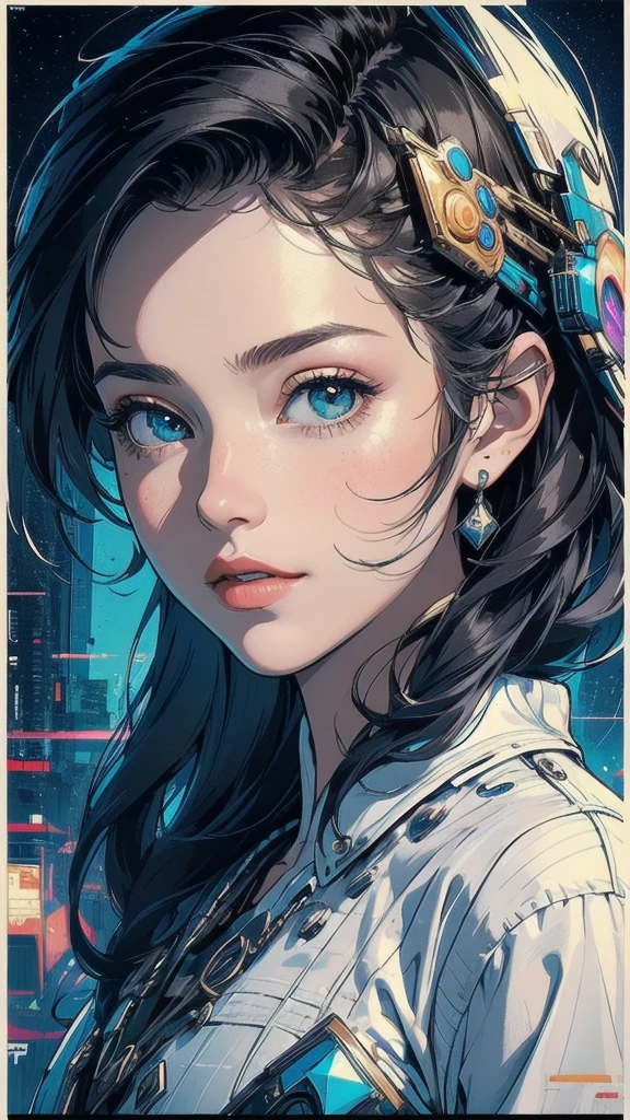 (((masterpiece, highest quality))),(((solo:1.2))),(((1girl:1.2))), 32k wallpaper, very detailed, poster,(((geometric cinematic movie poster))),abstract, mid century modern, movie poster,Perfect Lady,halftone,(((portfolio,Close-up))),(((various angle))),(((bust up))),((extreme highlight)),Vast landscape,(heterochromia:1.12),(((complete face))),starry sky,light leak,(((machine of haalfface)))