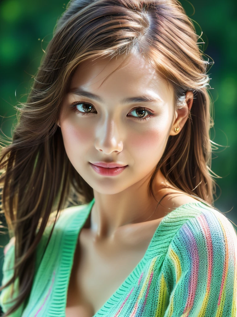 1girl, beautiful russian woman, light brown hair, clear skin, narrow waist, wearing loose light knitwear, masterpiece SLR photo, attention to detail, perfect proportions, soft-looking bust with cleavage, (best quality, 4k, 8k, highres, masterpiece:1.2), ultra-detailed, (realistic, photorealistic, photo-realistic:1.37), portraits, night scene, cinematic lighting, (intricate details:1.2), (vivid colors:1.2), (natural skin texture:1.1), (elegant pose:1.1), (serene expression:1.1), (soft focus background:1.1), (rough long hairstyle:1.2)