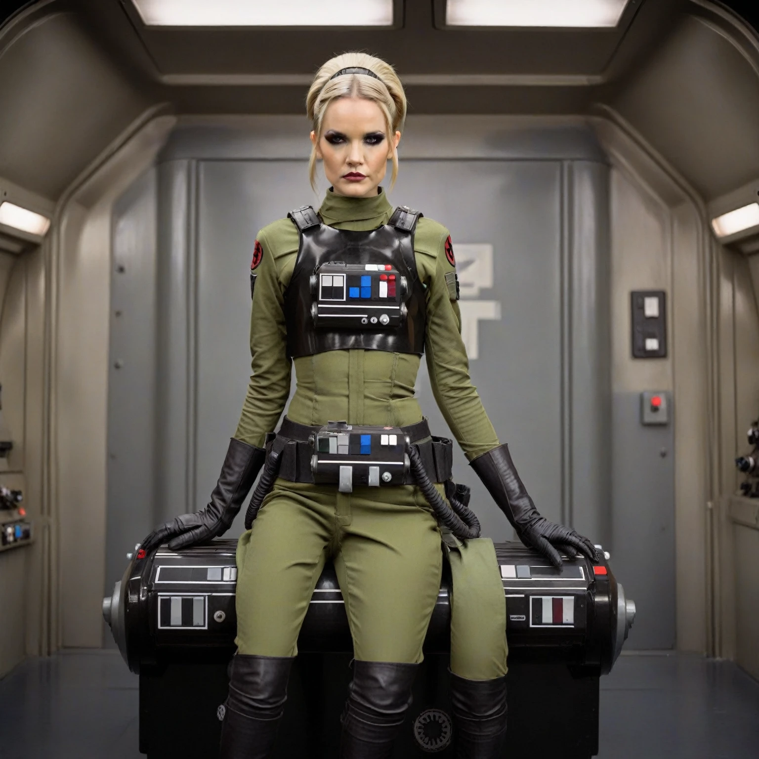 score_9, score_8_up, score_7_up, score_6_up, 2d, rating_questionable, rating_safe, BREAK a cinematic film portrait still of a young and attractive  ((green skin)) Female Twi'lek (((hera syndulla ))), pale instagram model wearing Tie Pilot uniform, with platinum hair tied in a bun and wearing an officer cap, sitting on her sci-fi bunk bed, in a sci-fi ship, full body shot . shallow depth of field, vignette, highly detailed, high budget Hollywood movie by baz luhrmann, bokeh, cinemascope, moody, epic, gorgeous, film grain, grainy
