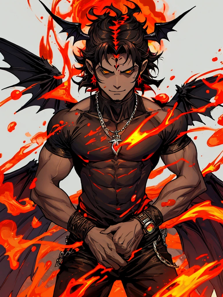Make a character with the appearance of the demon Ifrit with wings.