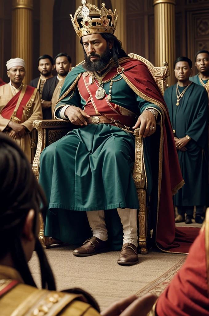 Create the image of a king talking to his people and citizens