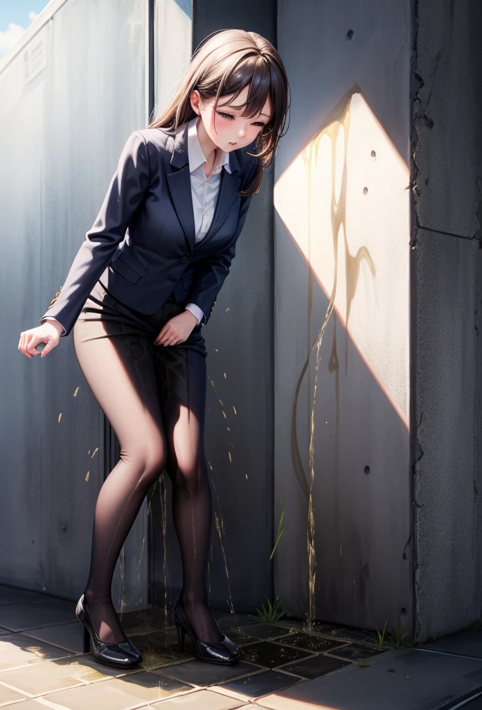 OL、a beauty girl、Excellent style、Nice Buddy、glamorous、Business suits、skirt by the、pantyhose、high-heels、s Office、is standing、full body seen (urination:1.5)wetting herself desperate