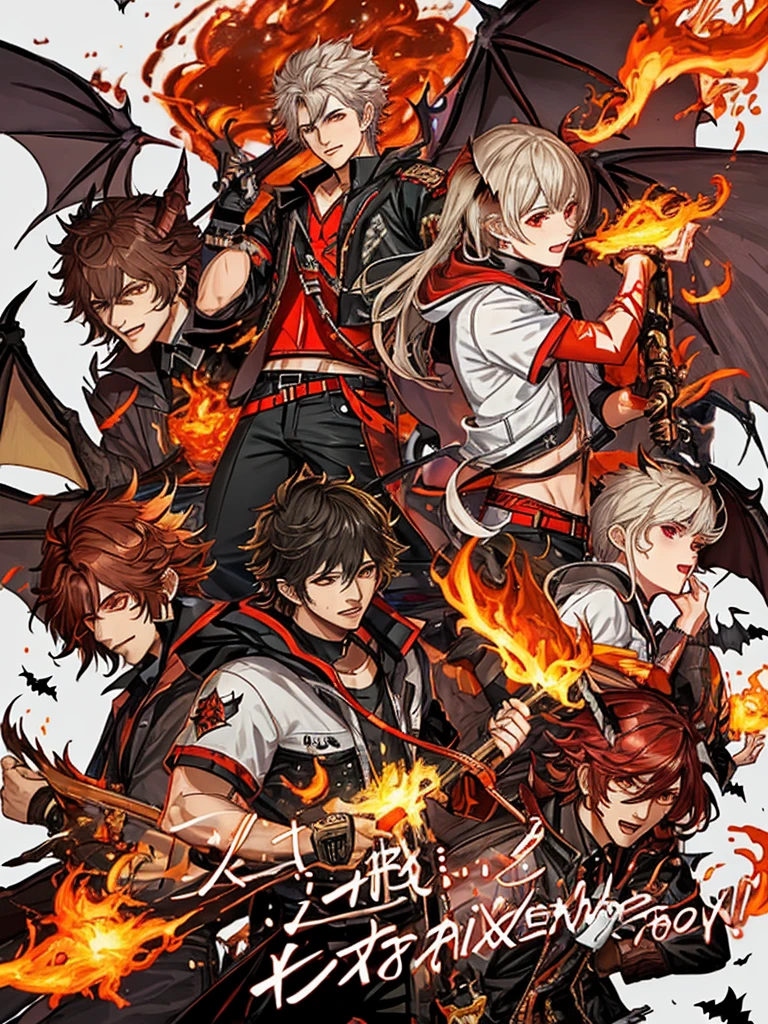 Make a male character with Ifrit's appearance, with bat wings, flames all over.