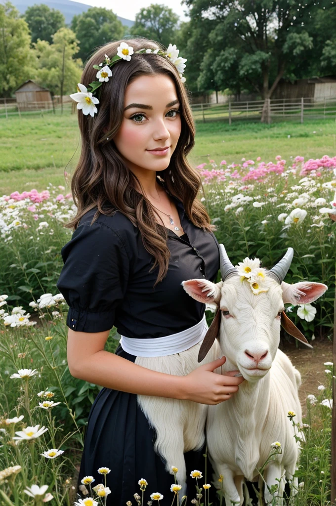 Buttyful mowntein and flowers goats sheeps cow s girl and boy