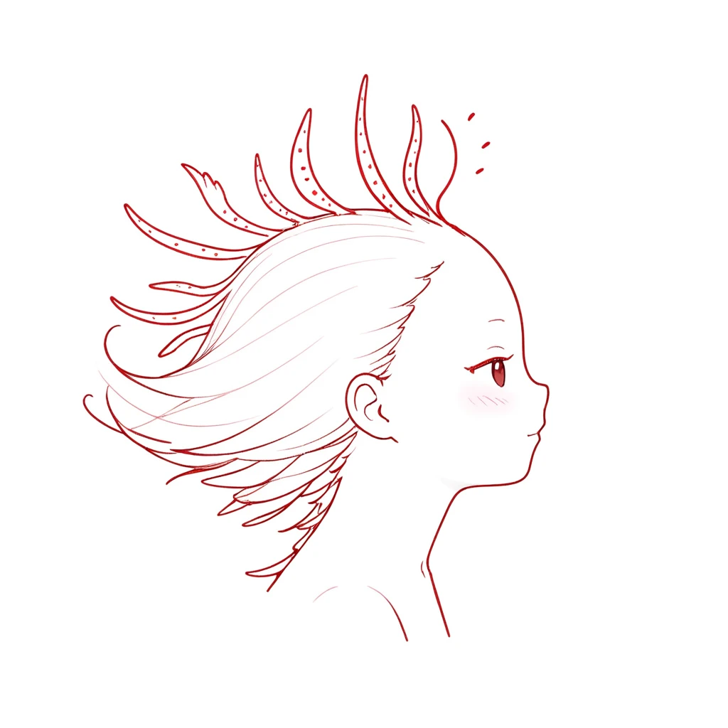 1 axolotl only,simple,(white background:1.4),doodle,scribble,minimalism,diagrammatic drawing, Day Dream,3fins from the side of the face