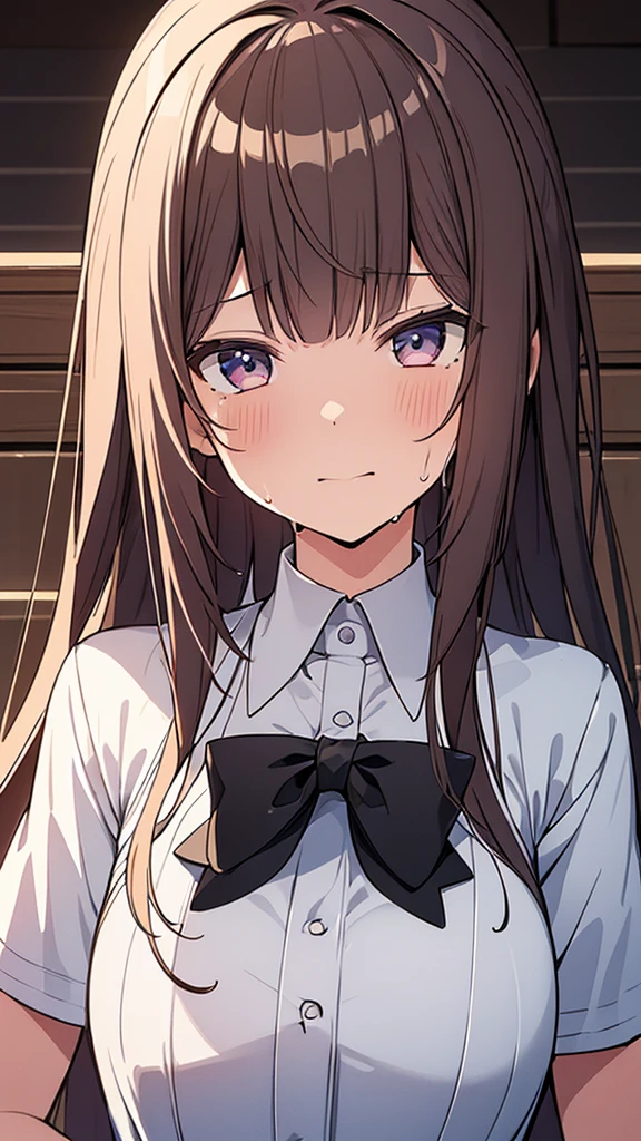 (Surreal), (8K), (Very detailed), (Best illustrations), (Beautiful attention to detail), (Highest quality), (Super detailed), (masterpiece), (wallpaper), (Detailed face), alone, 1 Girl, 1 hour drawing challenge, Wet sweat, (school uniform:1.3), Looking at the audience, Exquisite detail, Detailed faces, ,Pure ?????? Face Ace_ v1,