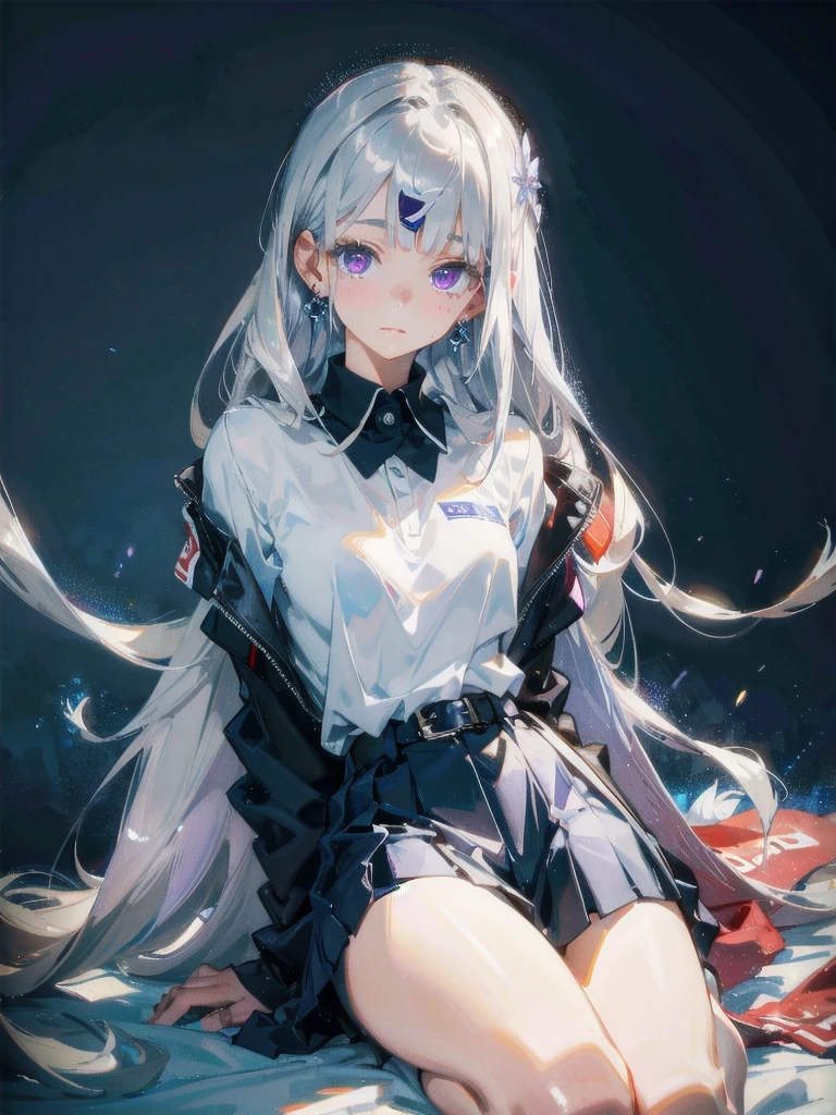 absurdres, RAW photo, extremely delicate and beautiful, masterpiece, Best Quality, ultra high resolution, 32k, hyperrealistic, ultra-detailed, in her 20s, delicate facial features, tearful mole, earring, medium breasts, full body shot, ONE GIRL ON PICTURE, ONE PERSON ON PICTURE, GIRL IN SHINY SILVER DIAMOND DRESS,airy, bravely
Straight silver bangs and hair, straight smoth long hair, straight cutted smooth hairstyle, bangs and so one side bangs
golf uniform, shirt, shorts, red left eye, purple right eye