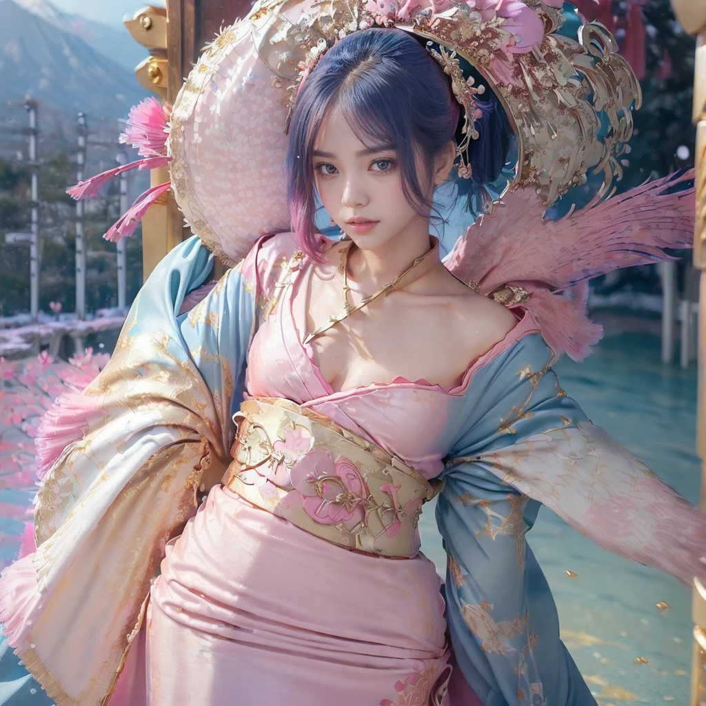 (The image shows only the upper part of the kimono above the obi
:1.7),
((8K, RAW Photos, Highest quality, masterpiece), High-resolution RAW color photos、
Professional close-up photography, (Realistic, フォトrealism: 1.37),
(Highest quality), (Best Shadow), (Best illustrations),
High-quality images、Skin Radiance、Texture of skin and clothing、
Expression of fine eyes、Shiny Hair,Long Hair Girl, Manga inspired by Lee Jong-suk,
Trending on deviantart, realism, detailed manga style, Manga art style,
Perfect Line Drawing, Beautiful line art, digital manga art girl, K-POPアイドル, dress,
Beautiful brown eyes, Fuller lips, Gorgeous face with attention to detail,
(Cute Smile), attractive, Innocent, (Perfectly detailed face),
(Detailed and carefully drawn hand) Photorealistic images, Written boundary depth,
Japanese style princess cut hairstyle,
best quality, masterpiece, New Year,
((Kimono with strikingly beautiful colorful colors,red,blue,pink,gold:1.7)),
Three Japanese high-school cute girls, ((looking straight)),
gently smiling,
((upper arms hidden by clothes and hair)),
(innocent and pure high-school-girls:1.7)
((white short scarf)), ((white feather shawl)),
(separately side by side:1.4),
shrine background, (mount Fuji:1.3), ((snow))
winter(season), (outdoors:1.5)