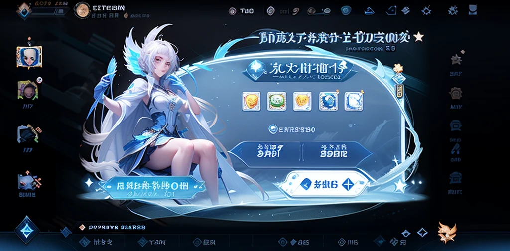 game interface, Activity, pop up, 1 Girl, Solitary, skirt, White hair, Button, closure, icon, Logo, Blue gradient, Star, Soft, HD, Beautifully
