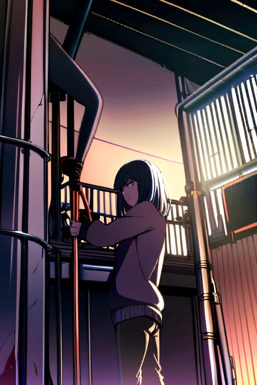 Beautiful girls installing pipe on a industrial building 