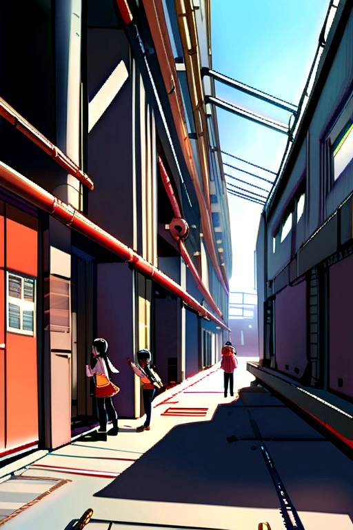 Beautiful girls installing pipe on a industrial building