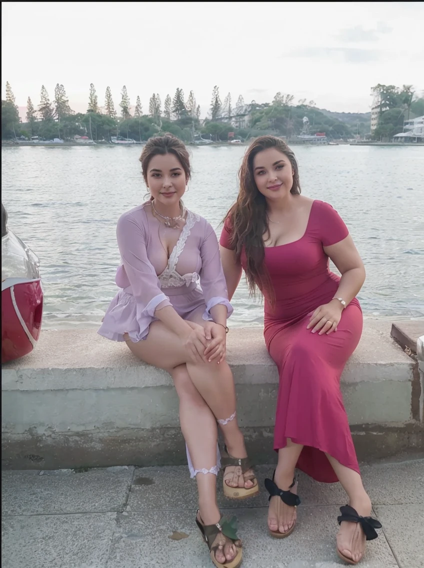 Araffe Curved short dress skirt with small breasts,Big hips Obese underwear Sea swimming and casual beach dress Smoothsky model, round shape, curved shape, attractive smile, Portrait Gabriella Linda, full-length photo, Sucier Red seducer and powerful dress