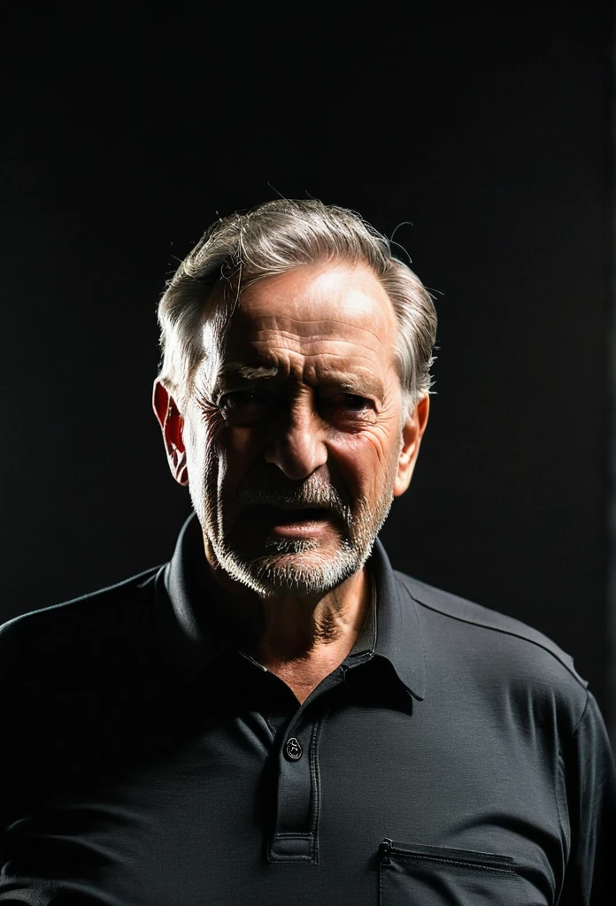 A 65 year old man rallies, away from the camera with a slightly dark background