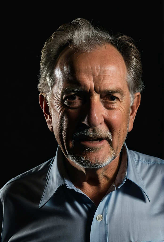 A 65 year old man rallies, away from the camera with a slightly dark background