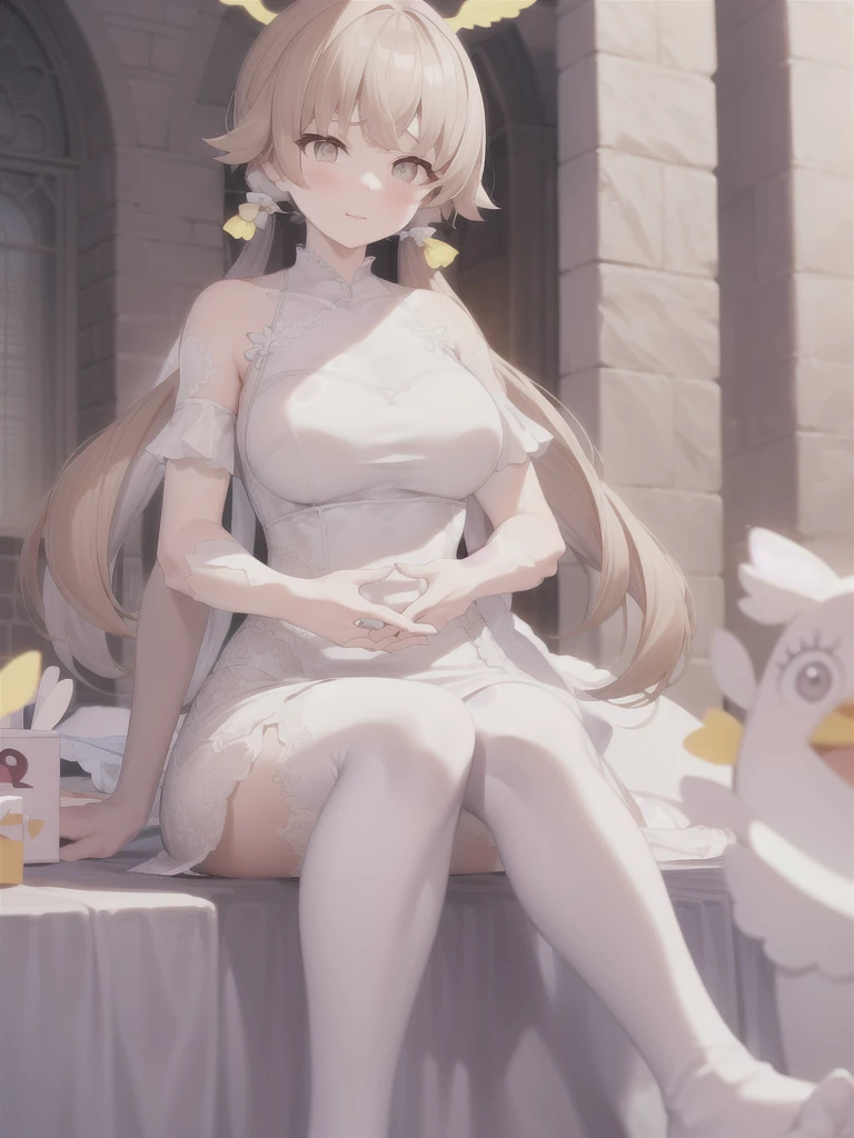 A girl，Long hair, Bangs, s hair, 两眼之间s hair, s eyes:（1.5),  (Large Breasts:1.2), 
rest  锁骨, Wedding dress，veil，wedding，White Dress，Flowers，The skirt is broken，White socks，Tights，White knee socks，
Looking at the audience, whole body,
indoors, church，permanent，permanent，
rest (masterpiece:1.2), best quality, high resolution,  8k wallpaper, (illustration:0.8), (美丽细致s eyes:1.6), Extremely detailed face, Perfect lighting, Extremely detailed CG, (Perfect hands, Perfect anatomical structure),