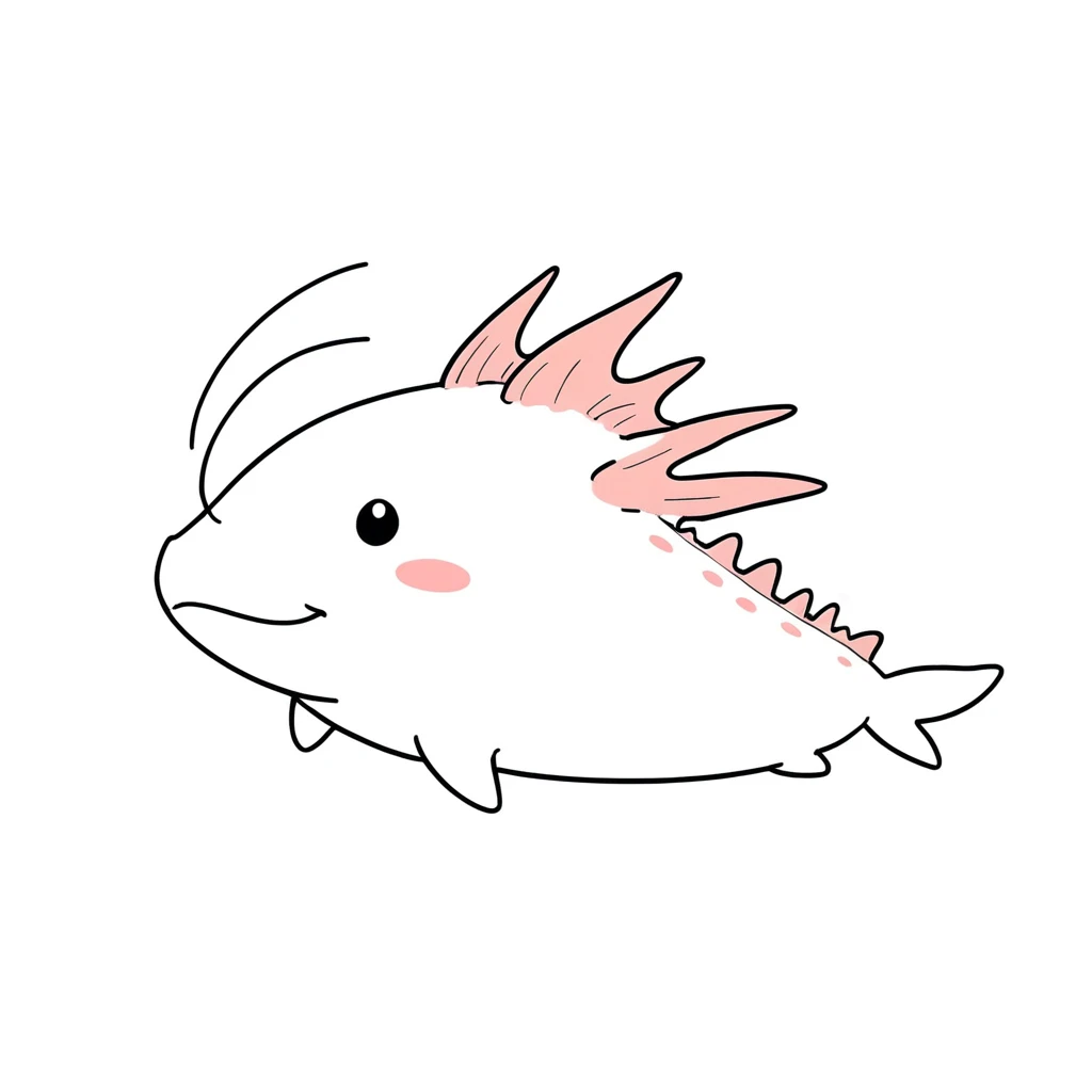 1 axolotl only,simple,(white background:1.4),doodle,scribble,minimalism,diagrammatic drawing, Day Dream,3fins growing from the face side