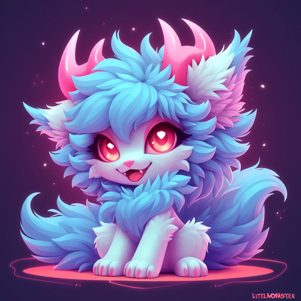  Monster with horns in fluffy art style