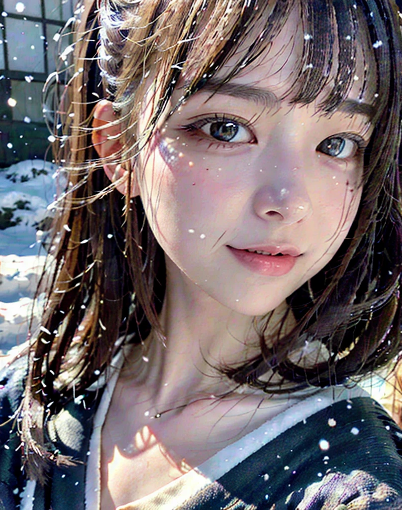 Close-up of a woman wearing a kimono in the snow, Winter Goddess, Beautiful fantasy art portrait, Pure white skin, beautiful fantasy portrait, very beautiful elf portrait, Beautiful digital art, Winter Princess, Digital fantasy art ), The sharp gaze of the Yuki-onna, Winter Queen, Beautiful fantasy art, Highly detailed digital art in 4K, Jinnah Chan