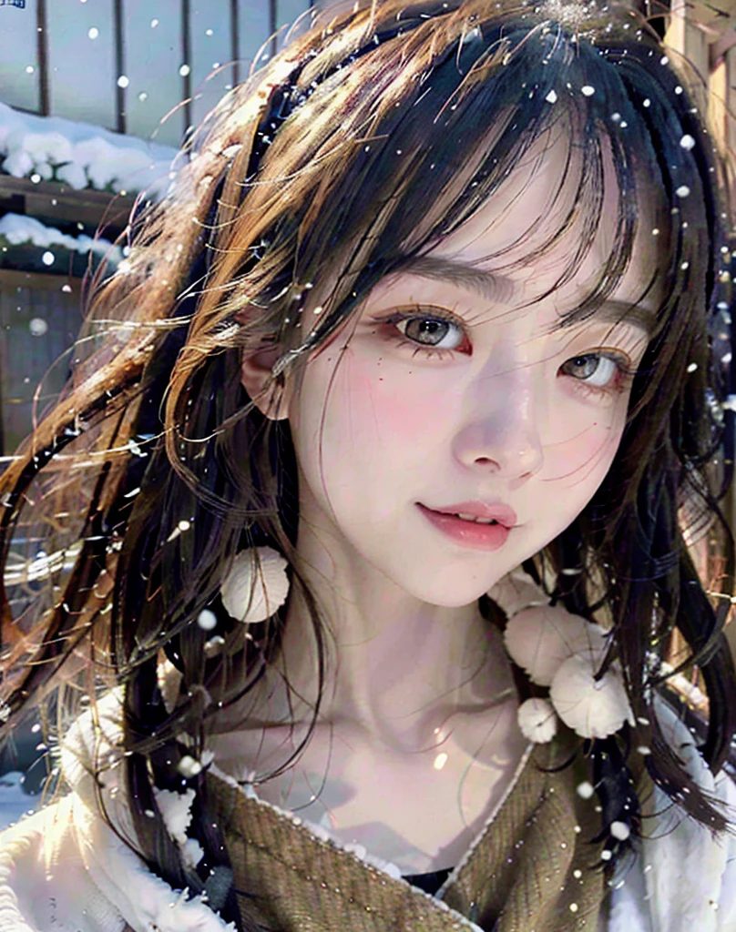 Close-up of a woman wearing a kimono in the snow, Winter Goddess, Beautiful fantasy art portrait, Pure white skin, beautiful fantasy portrait, very beautiful elf portrait, Beautiful digital art, Winter Princess, Digital fantasy art ), The sharp gaze of the Yuki-onna, Winter Queen, Beautiful fantasy art, Highly detailed digital art in 4K, Jinnah Chan
