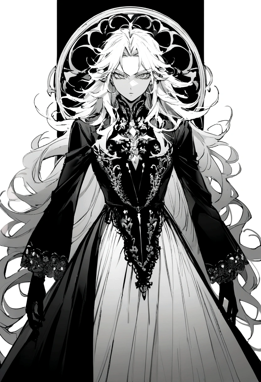 Lucifer's face in black and white with long messy hair