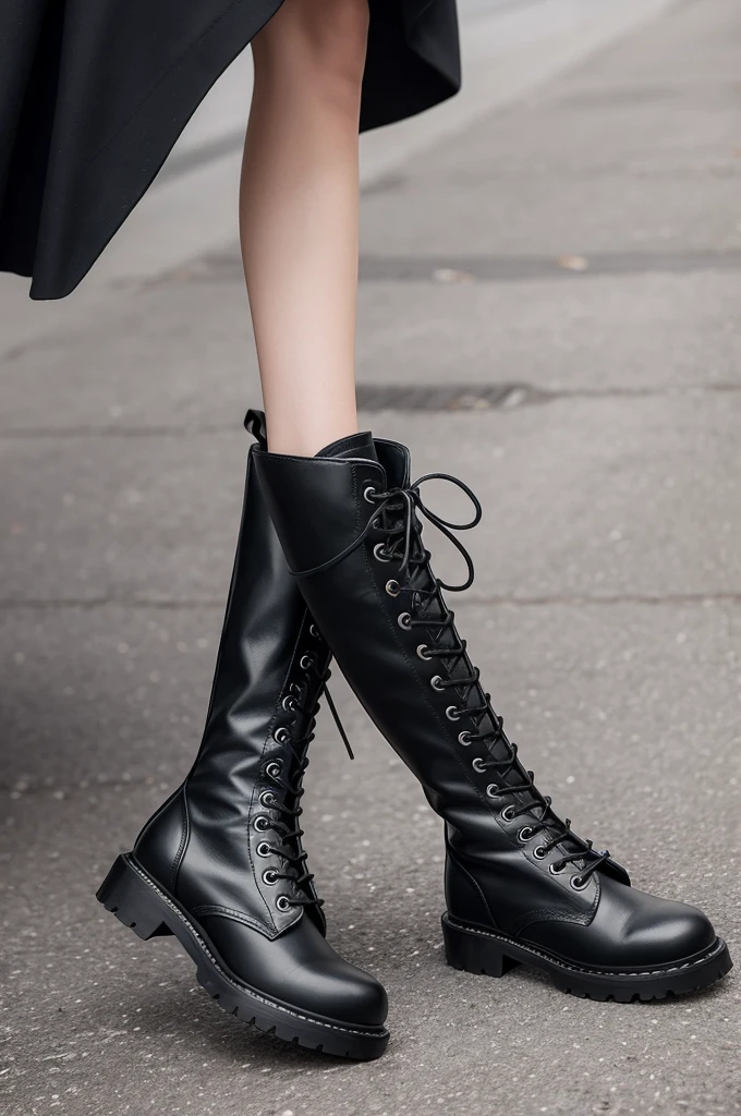 Create a custom combat boots for a visual arts student with expressionist details, punk features, in an elegant and modern way, moving away from the classic model