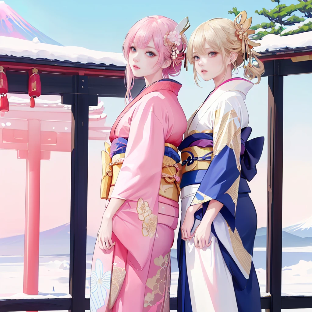 (The image shows only the upper part of the kimono above the obi
:1.7),
((8K, RAW Photos, Highest quality, masterpiece), High-resolution RAW color photos、
Professional close-up photography, (Realistic, フォトrealism: 1.37),
(Highest quality), (Best Shadow), (Best illustrations),
High-quality images、Skin Radiance、Texture of skin and clothing、
Expression of fine eyes、Shiny Hair,Long Hair Girl, Manga inspired by Lee Jong-suk,
Trending on deviantart, realism, detailed manga style, Manga art style,
Perfect Line Drawing, Beautiful line art, digital manga art girl, K-POPアイドル, dress,
Beautiful brown eyes, Fuller lips, Gorgeous face with attention to detail,
(Cute Smile), attractive, Innocent, (Perfectly detailed face),
(Detailed and carefully drawn hand) Photorealistic images, Written boundary depth,
Japanese style princess cut hairstyle,
best quality, masterpiece, New Year,
((Kimono with strikingly beautiful colorful colors,red,blue,pink,gold:1.7)),
Three Japanese high-school cute girls, ((looking straight)),
gently smiling,
((upper arms hidden by clothes and hair)),
(innocent and pure high-school-girls:1.7)
((white short scarf)), ((white feather shawl)),
(separately side by side:1.4),
shrine background, (mount Fuji:1.3), ((snow))
winter(season), (outdoors:1.5)