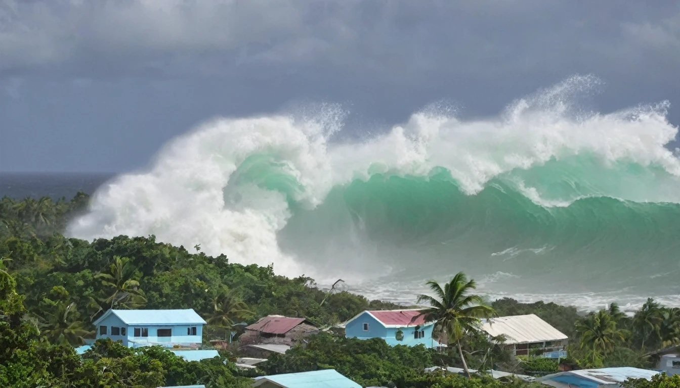 Hurricane with winds of 215 km/h hits Caribbean island causing high tide, floods and landslides and roofing of houses
