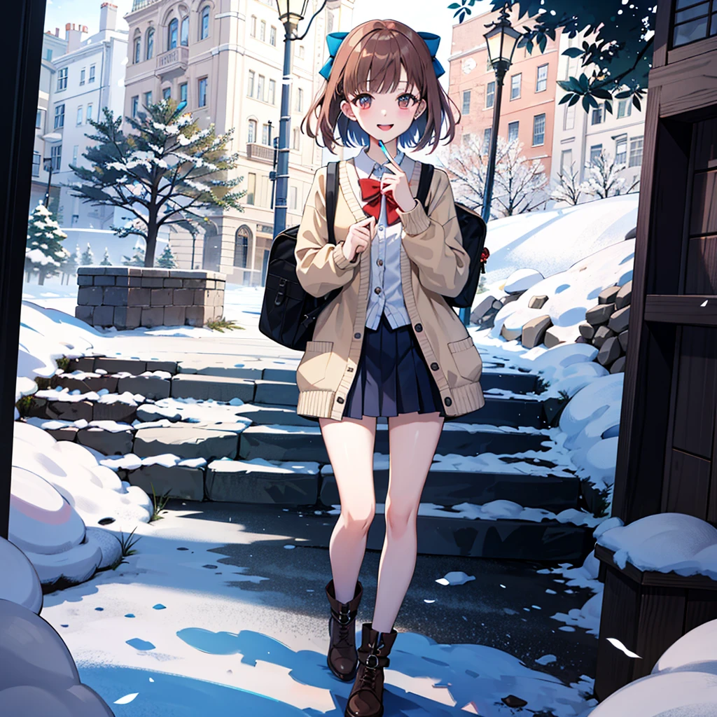 (masterpiece:1.2), best quality, highres, original, (extremely detailed:1.2), ultra-detailed, wallpaper, perfect lighting,(extremely detailed CG:1.2), 8k, anime illustration, 1girl, solo, smiling, (winter outfit:1.2), standing on the street, (knit cardigan:1.1), (bowknot on cardigan:1.25), knee-length skirt, (Ruffled hemline:1.3), winter boots, {delicate|detailed}clothes, (anatomically correct:1.34), close-up, full-body, looking at viewer, frontal, snowy street, (streetlight:1.17), city background, night, unity 4k
Story: "The Enchanted Forest Adventure"
Scene 1: The Discovery
Description: A young woman named Lily stumbles upon a hidden entrance to an enchanted forest while hiking.
Prompt: "A young woman with flowing brown hair and a backpack, discovering a hidden, magical entrance to an enchanted forest. The entrance is surrounded by glowing, mystical plants and ancient trees."
