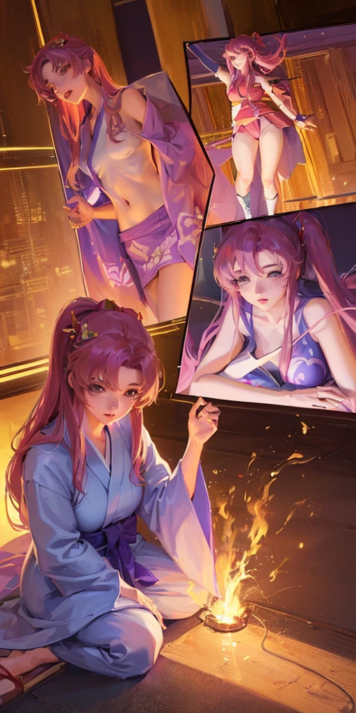 ((64k,Ultra-high resolution,Super best quality,masterpiece,Hyperrealistic,Young and adorable, beautiful, young, adorable,〜20 year old girl,young woman,Full body photo,Full body angle,Whole Body Ezbian,Surreal,Very detailed:1.3,Ultra-realistic:3.0)),Pink Hair,Blue Eyes,Gundam SEED Heroine,Lacus Clyne,((Swimsuit,Yukata,Yukata))
