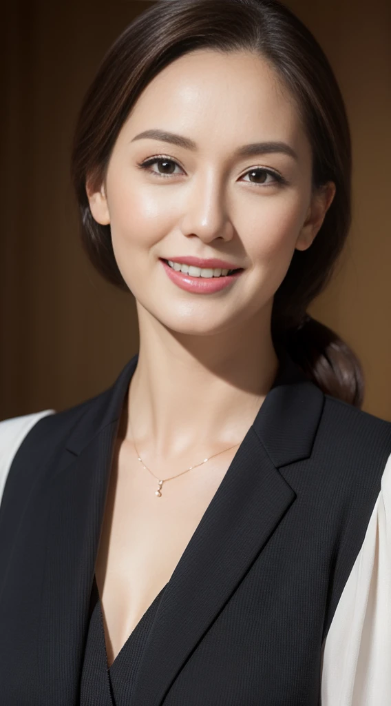 masterpiece,best quality, (dear. staff:1), (Professional attire:1.3)), , Smile,beautiful woman, long legs,European,Professional attire誘惑,Super detailed skin,Unclog pores,panoramic,Hips upturned,black,Beautiful young woman in her 40s, This is a perfect face, nice, (Detailed facial features), Face is clean and beautiful
