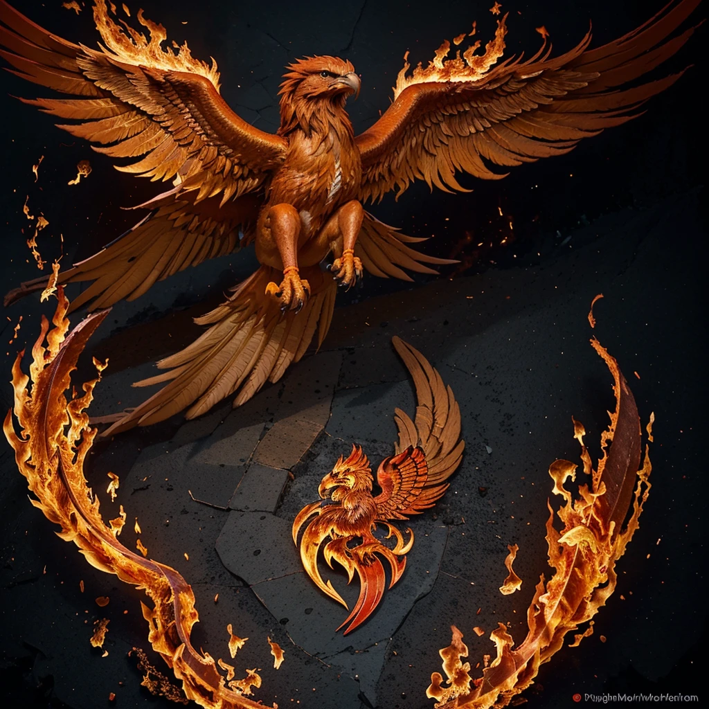 "Design a motivational logo that features a phoenix rising from the ashes, symbolizing rebirth and resilience. Incorporate flames and vibrant colors like red, orange, and gold to evoke a sense of power and determination. The design should be sleek and modern, with clean lines and a dynamic composition."