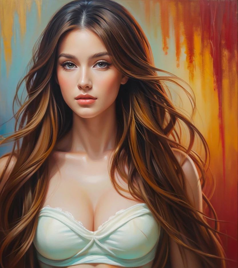 Painting of a beautiful woman, long hair, art painting, masterpiece, oil canvas, high qualiy, perfectbody