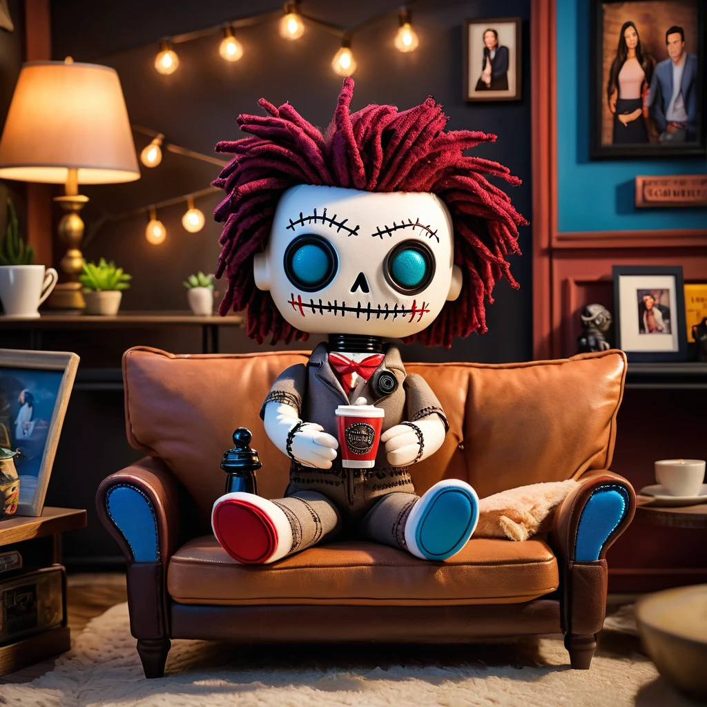 (knitted toy voodoo doll: 1.5), (voodoo in the apartment from the "friends" series: 1.7), (clothes: casual 90s outfit: 1.0), (accessories: enchanted coffee cup, couch pillow: 1.1), (background: iconic apartment with floating photo frames, glowing Central Perk sign, and a sense of camaraderie: 1.2), best quality, masterpiece, detailed soft oil painting, detailed background, dramatic cinematic lighting, soft edge lighting, professional, dramatic lighting, hard edge lighting, ultra quality, 4k,masterpiece, best quality, 8k, ultra highres, highres, extremely detailed