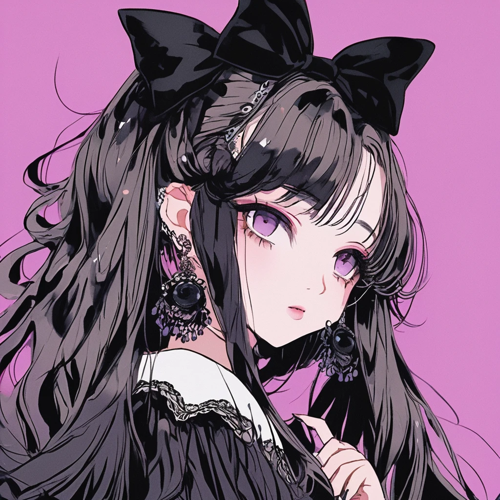 Gothic Lolita&Lolita Style。female、Dark curled eyelashes、Transparent nail pattern、Hair is long straight wavy hair、Beautiful、cool、cute、Background: High-quality subject with good lighting、